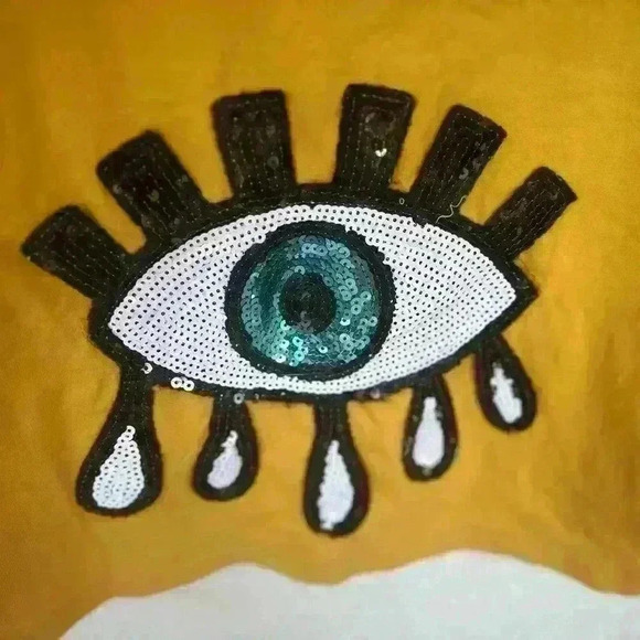 Cropped eyeball graphic tee. Size large. Sequins - Picture 5 of 5